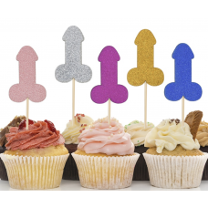 Hens Night Cupcake Toppers 10Pack - PECKERS MIXED COLOURS